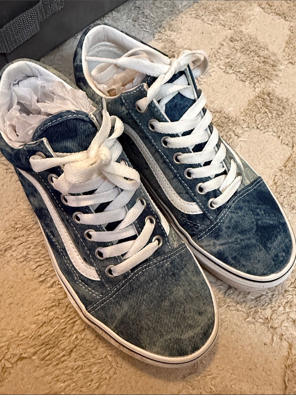 Vans Blue Denim Sneakers with White Stripe